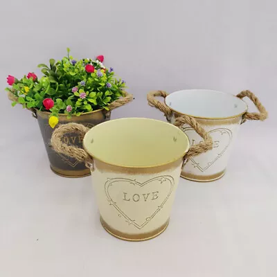 Vintage Iron Flower Vase Flower Pot Tin Bucket Metal Jugs Home Flower Decorat X1 • £7.19