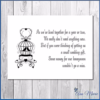 10 Personalised Wedding Money Poem / Honeymoon Wish Poems Card / Gift Photo Poem • £2.99