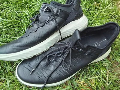 ECCO Mens Black Leather Trainers Size UK 10 • £18