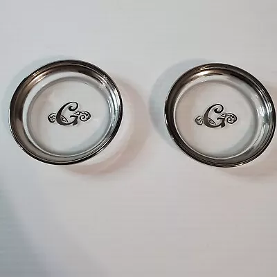 Vintage Letter G Monogram Coaster Set Lot 2 Clear Glass Chrome Silver Color  • $12.99