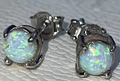 £9.99 • Buy 925 Sterling Silver Fiery Opal Stud Earrings Beautiful