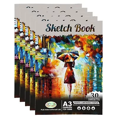 [Set Of 5] A3 Sketch Books 130gsm White Cartridge Paper Artist Doodling Drawing • £12.89