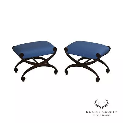 Mid Century Modern Pair Of X-Base Iron Stools Or Benches • $1095