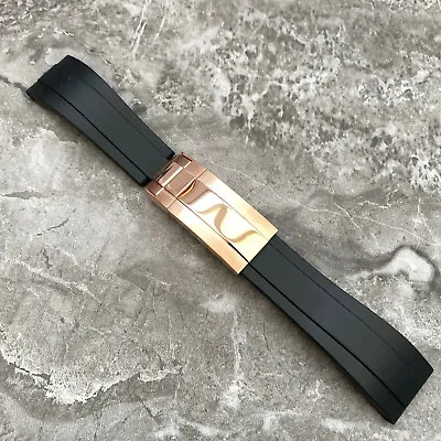 £35 • Buy 20MM Black Silicone Rubber Watch Strap Band + Rose Gold Clasp For Rolex Watches