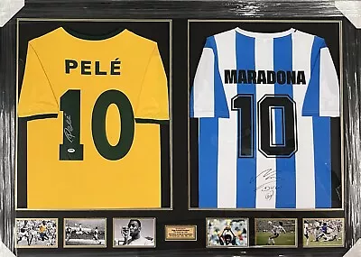 PELE & DIEGO MARADONA Signed Jerseys Shirts Brazil Argentina + Photos FRAMED COA • $3853.97