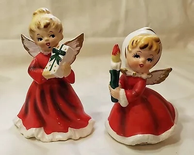Vtg MCM Napco Angel Figurines Holding Candle Gift X-6984 X-6964 Japan • $39.99