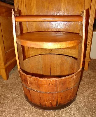 Large Old Vintage Wood Barrel Bucket Primitive Banded Wire Well Staved Firkin • $55.95