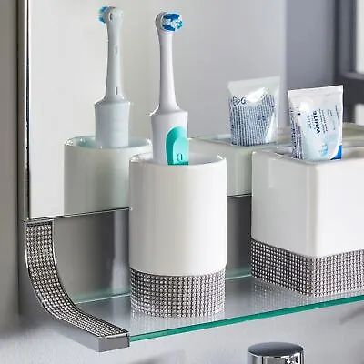 £9.99 • Buy Vale Designs Bathroom Tumbler Toothbrush Holder Sparkle Ceramic Chrome Modern