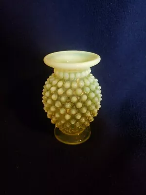 Vintage Fenton Hobnail Yellow Opalescent Vaseline Bud Vase Uranium • $42