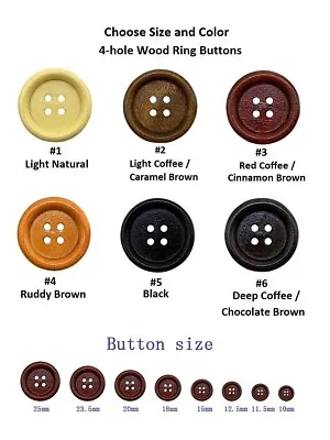 Choose Size & Finish Pkg Of 4-hole 10 To 25mm (1 ) Wood Ring Buttons (DR) • $4.95