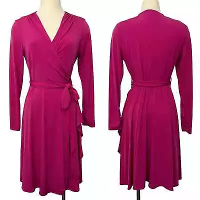 Vicky Tiel Wrap Dress Long Sleeve Hot Pink Magenta | Size: Medium • $65