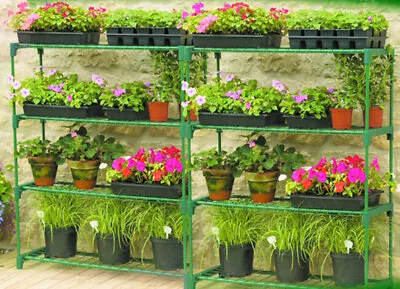 £26.99 • Buy 2x Greenhouse 4 Tiers Staging Shed Garage Storage Steel Shelving Shelves Racking