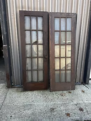 Vintage C1900-20 Pair Oak French Doors Old Varnish 84.5/28/1.5” Early Glass - B • $795