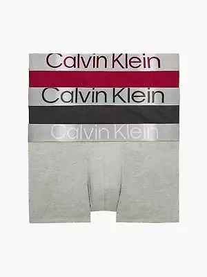 Calvin Klein 3 Pack Trunks - Steel Cotton - Red Carpet/Black/Grey Heather • £46.49