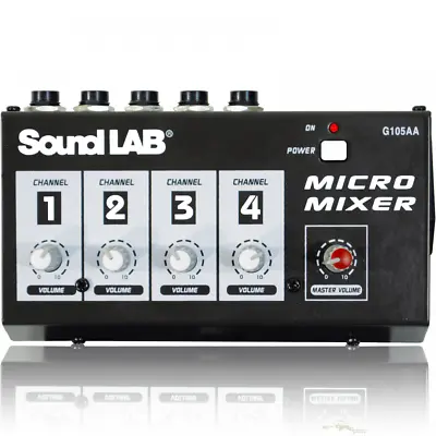 SoundLab 4 Channel Mono Microphone Micro DJ PA Audio Volume Line Mixer • £19.99