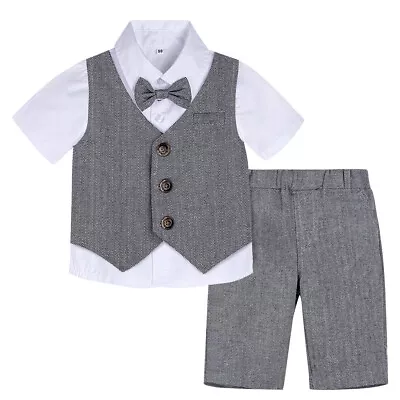 Toddler Boys Suit Shorts Sets With Hat Baby Baptism Outfits Kids Formal Suits • £15.99