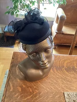 Vintage Sonni San Francisco Black Felt HAT W/ribbon Lace Glam • $19