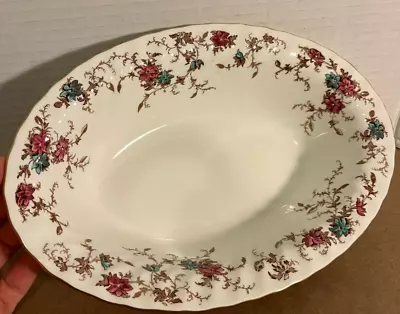 Beautiful Serving Bowl Minton Ancestral 10  Oval Floral Pink Turquoise • $28.25