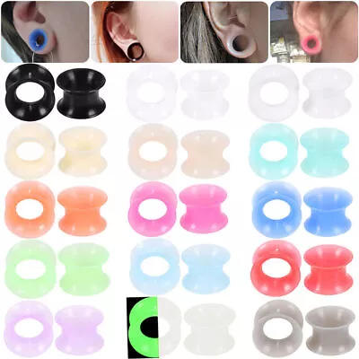 1 Pairs Thin Silicone Tunnels Flexible Hollow Ear Gauges Plugs Expander Piercing • £2.84