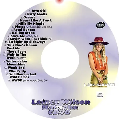 CUSTOM KARAOKE LAINEY WILSON 19 GREAT SONG Cdg CD+G RARE HARDY JELLY ROLL MORE • $39.95