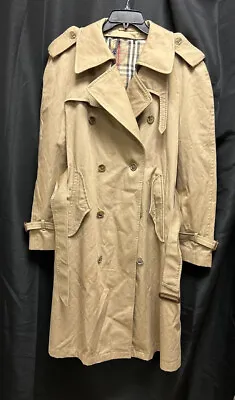 Vintage 70s Belted Trench Coat Color Beige Tartan Lined No Tags Burberry • $150
