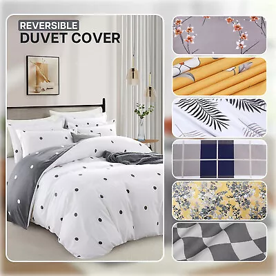 Reversible Duvet Cover Microfiber Quilt Covers Bedding Set Single Double King UK • £14.39