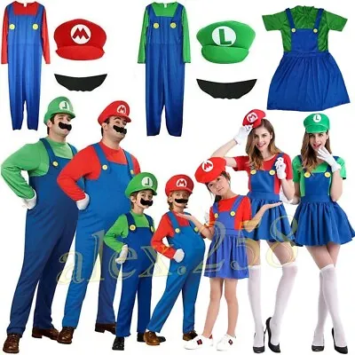 Mens Women Adult Kids Super Mario Luigi Bros Cosplay Fancy Dress Outfit Costume • $19.21