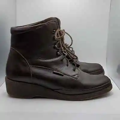 Mephisto Motorcycle Boots Brown Leather Lace Up Slight Platform Womens 6.5 • $35.49