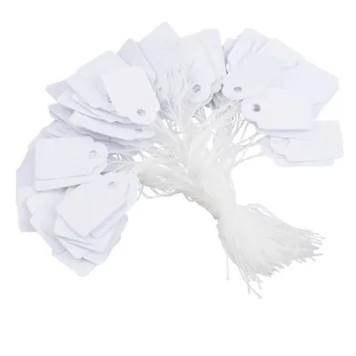 £0.99 • Buy WHITE TIE ON LABELS String STRUNG GIFT JEWELLERY PRICE TAGS Very Small 13mm 21mm