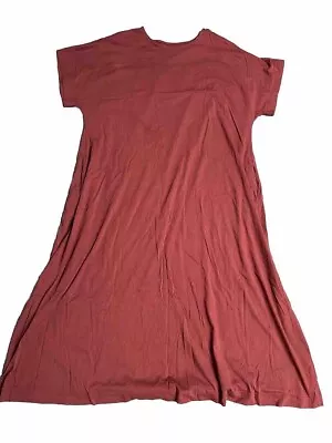 Kin John Lewis Large Women Midi Brown Maroon Jersey Dress Short Sleeve Pockets • $34.53