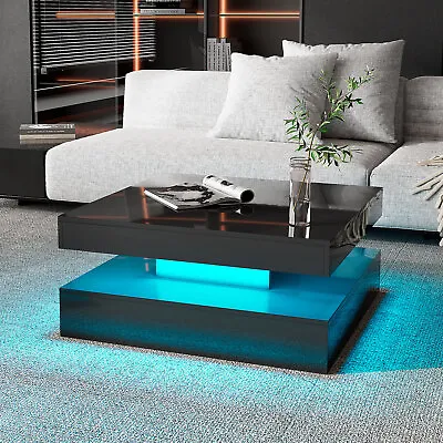High Gloss LED Coffee Table Square Cocktail End Table With Light Living Room Fur • £116.99