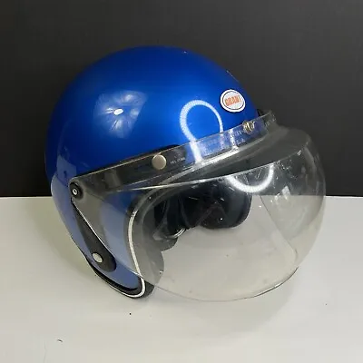 Vintage Grant Motorcycle Helmet Gloss Blue Full Face Bubble Visor Universal Size • $49.99