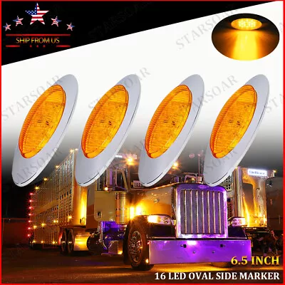 4x Amber LED Side Marker Lights 6.5  Oval Truck Trailer Turn Signal Light 12V • $19.96