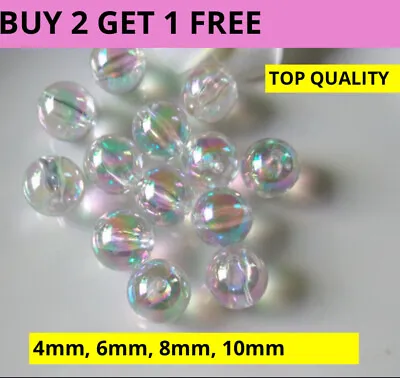 600 Clear Round AB Beads 4mm-10mm Faux Lustre Glass DIY Jewellery Crafts Art UK • £2.49