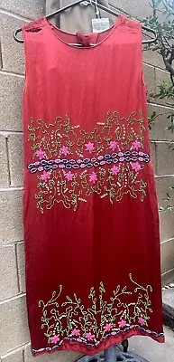 Rare Antique 1920’s Heavily Hand Beaded Rose Wine Silk Chiffon Flapper Dress • $100