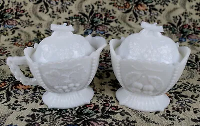 Vintage Westmoreland Milk Glass Cherry & Grape Sugar Bowl & Creamer With Lids • $29.99