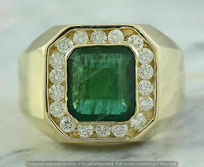 $159.43 • Buy 4.50 CT Emerald Simulated Emerald/Diamond Men's Ring 925 Sterling Silver Plated.