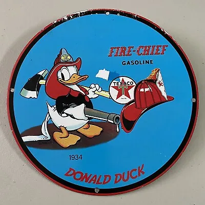 Vintage Texaco Porcelain Gas Station Oil Fire Chief Donald Duck Petrol Pump Sign • $139.95