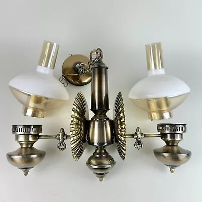 VTG Duo Electric Regency Oil Lamp Style Light Fixture Chandelier Hanging Brass • $94.05