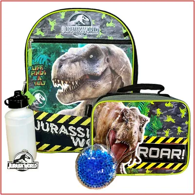 5 Piece - JURASSIC WORLD Large Backpack + Lunch Box  Raptor T-REX Roar Dinosaurs • $34.95