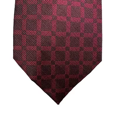 Michael Kors Mens Classic Grid Neck Tie Burgundy 3  • $14.97