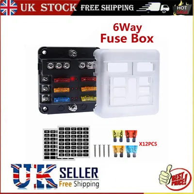 £9.79 • Buy 6 Way Blade Fuse Box Block FuseBox Holder Auto Marine Bus Bar Car Kit 12V 32V UK