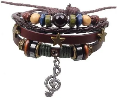 Music Note Wristband Wrist Strap Charm Bracelet Braid Brown Love Leather A93 • £4.49