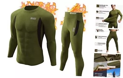  Thermal Underwear Long Johns Set Mens Winter Large Crew Neck-army Green • $37.96
