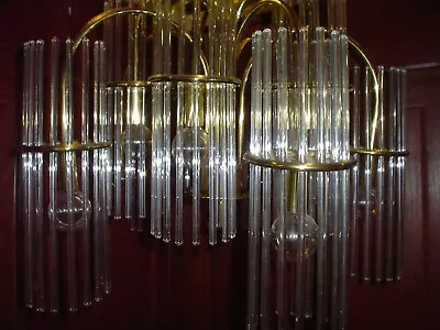 GAETANO SCIOLARI 10 ARM + CENTER 176 GLASS ROD CHANDELIER Hollywood Regency Mcm • $900