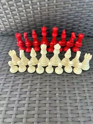 Vintage Red & White Staunton Design Chess Men Set Hard Plastic Weighted • $14.99