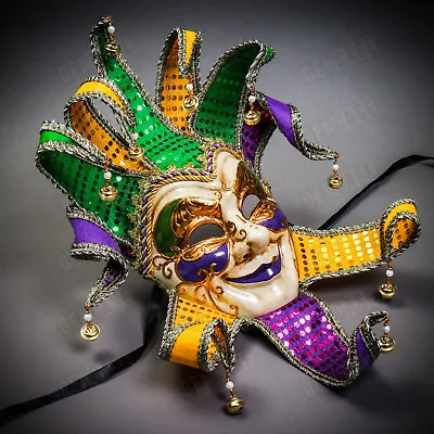 Unique Mardi Gras Luxury Jester Joker Venetian Masquerade Costume Party Mask • $59.90