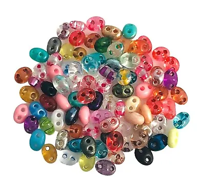 $4.99 • Buy 20 Grams Assorted Color Lined Czech Super Duo Twin Double 2 Hole Glass 5mm Beads
