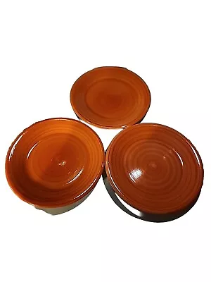 IDG Majolica Italian Orange Swirl Ceramic Plates Vintage~ Set Of 3 • £33.73