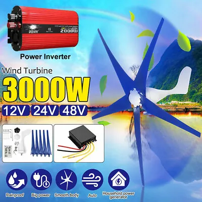 £299 • Buy 3000W 12V 24V 48V Wind Turbine Generator 5 Blades Charge Controller Inverter Kit